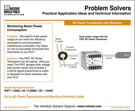Monitoring Motor Power Consumption Problem Solvers Moore Industries