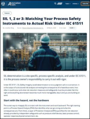 SIL 1, 2 or 3: Matching Your Process Safety Instruments to Actual Risk Under IEC 61511